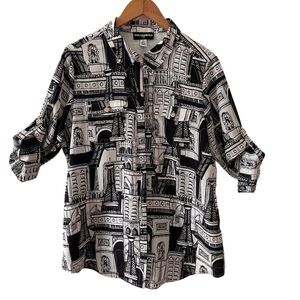 Karl Lagerfeld Black and White Architectural Print Blouse